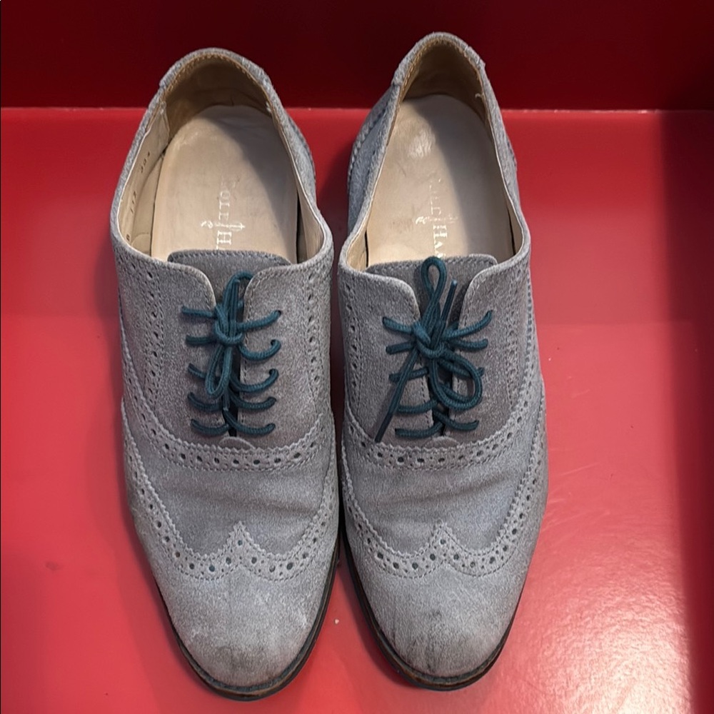 Cole Haan Light Gray Brogue Oxfords with Teal Accents